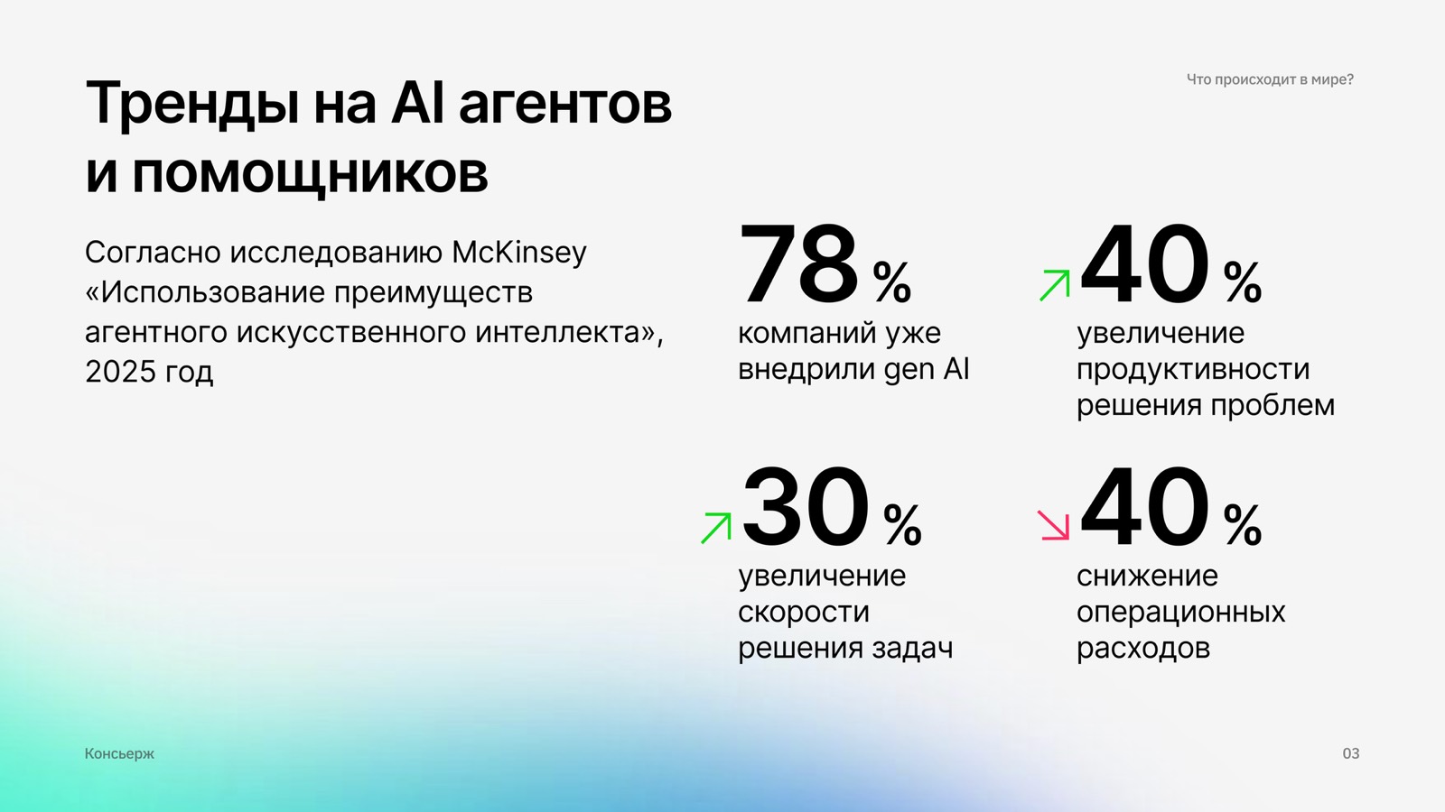 Slide with AI-agent trend figures from a McKinsey study